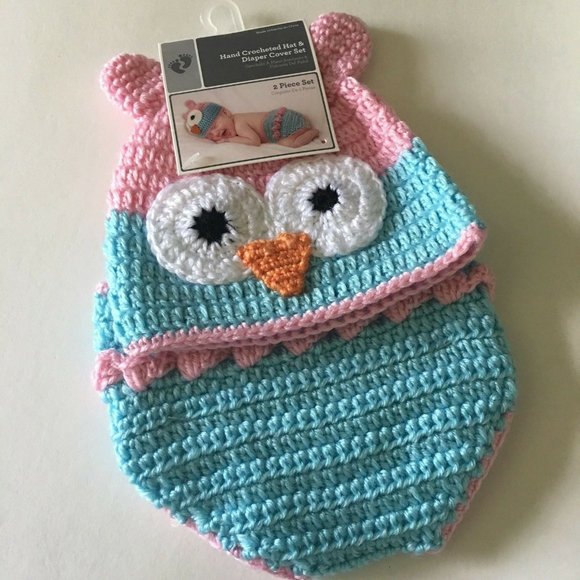 Hand Crocheted Hat And Diaper Cover Owl Sz 0-9 Months Infant Baby Photo New - Picture 9 of 12